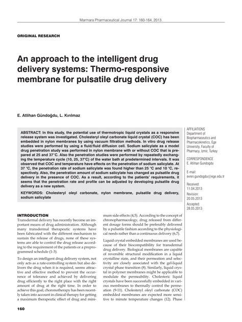 Pdf An Approach To The Intelligent Drug Delivery Systems Thermo Responsive Membrane For