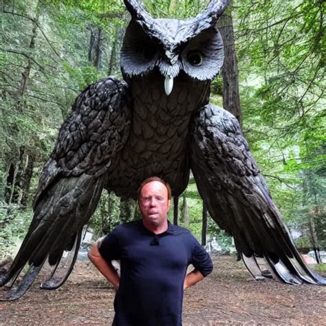 Alex Jones At The Bohemian Grove Giant Owl Statue Stable Diffusion