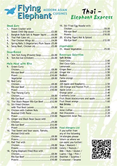 Menu At Flying Elephant Restaurant Telford