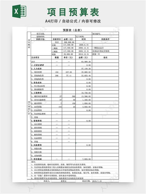 项目预算表excel模板 人人办公