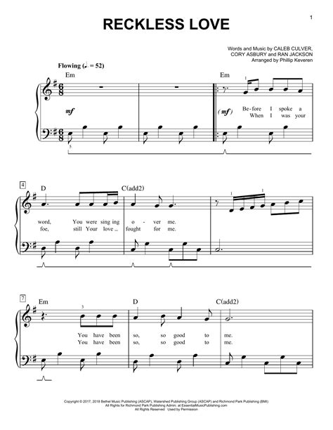 Cory Asbury Reckless Love Arr Phillip Keveren Sheet Music And Chords Download Printable Pdf