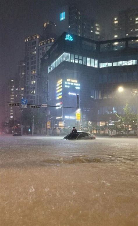 首爾暴雨成災 西裝男受困車頂成推特迷因 蒐奇 自由時報電子報