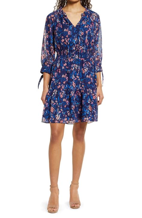 Eliza J Floral Smocked Waist Long Sleeve Dress Nordstrom