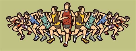 Group of People Running Action Marathon Runner Cartoon Sport Graphic ...