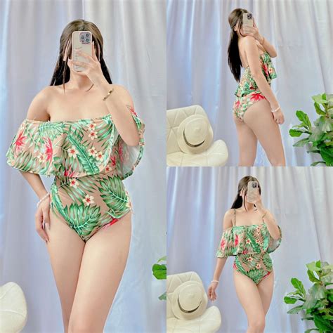 Vida Tropical Print Ruffle Hem Bikini One Piece Swimsuit With Beach