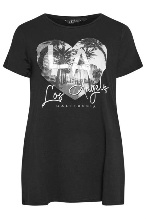 Yours Plus Size Black Foil Print Los Angeles Slogan T Shirt Yours