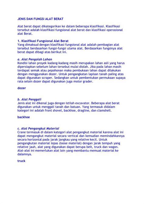 PDF Jenis Dan Fungsi Alat Berat DOKUMEN TIPS