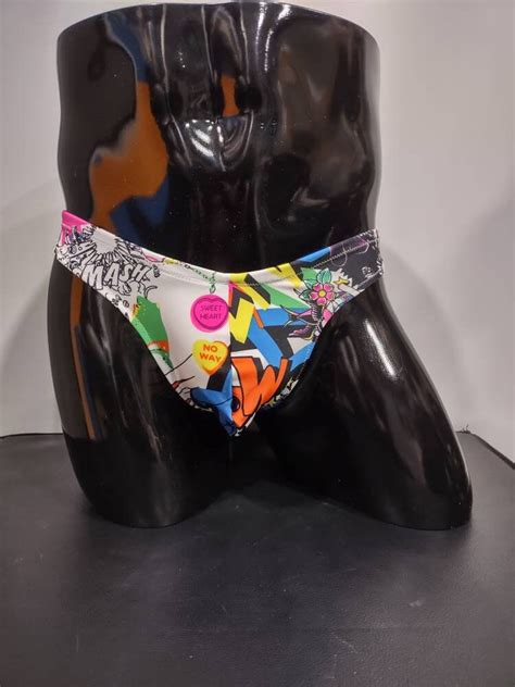 Cartoon Chaos Men S Swim Bikini Brief Half Back Cheeky Etsy