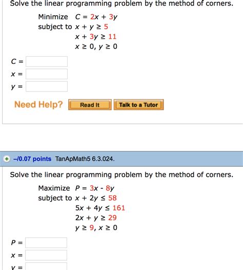 Solved Solve The Linear Programming Problem By The Method Of Chegg