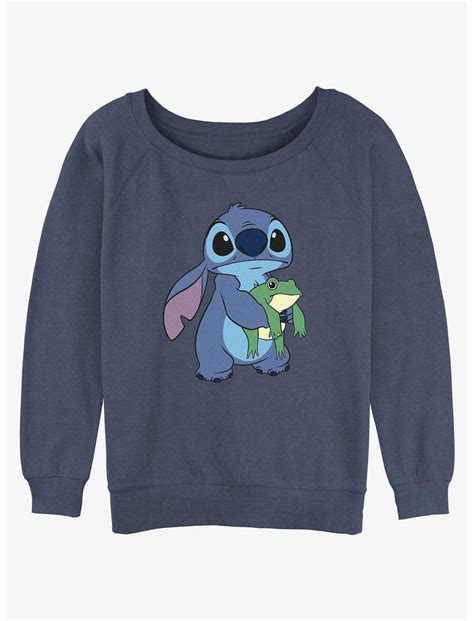 Disney Lilo And Stitch Froggie Friend Girls Slouchy Sweatshirt Blue