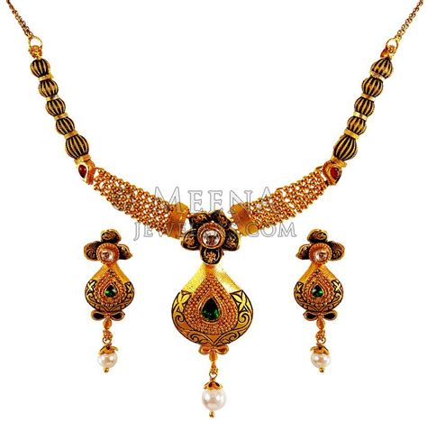 22k Gold Antique Necklace Set Stan22241 22k Gold Antique Necklace