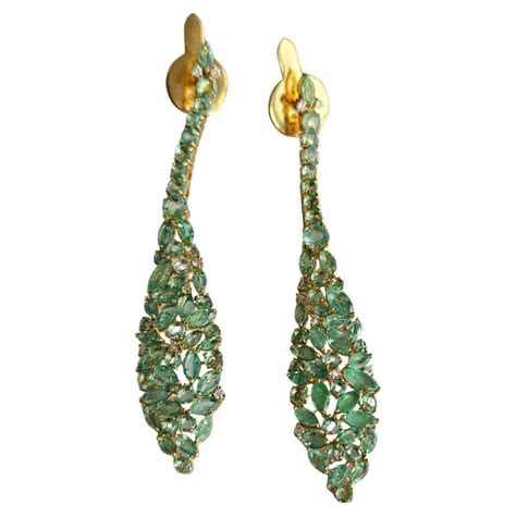 18k Gold Zambian Pear Shaped Emerald And Russian Carved Emerald Earrings At 1stdibs Russian