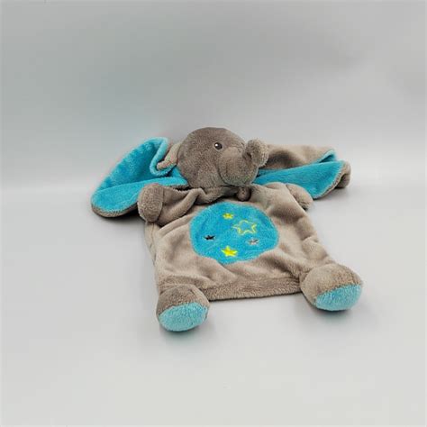 Doudou Plat L Phant Gris Bleu Toiles Nicotoy