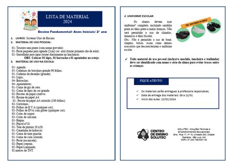 Material Escolar 2 Ano Fundamental - Material Escolar 2024 - 2º Ano Ensino Fundamental | PDF | Técnicas ...