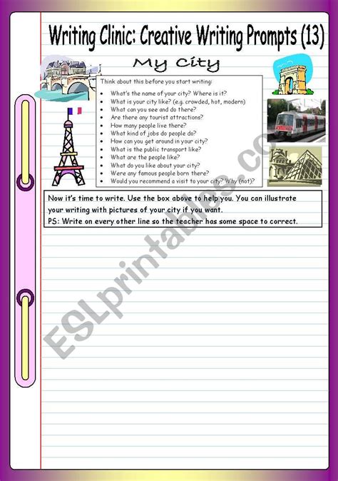 Writing Clinic Creative Writing Prompts My City Esl Worksheet