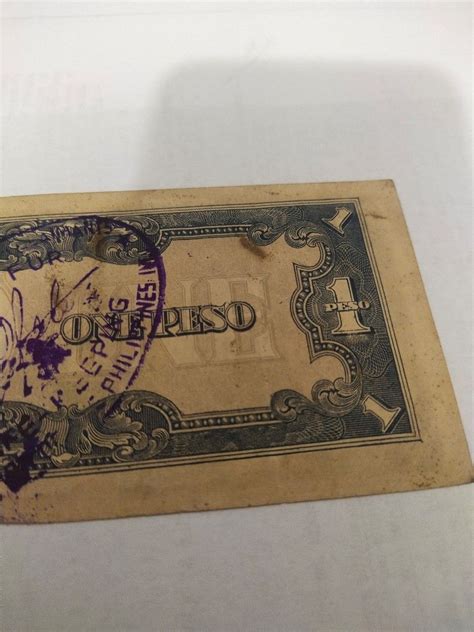 Vintage 1 Peso Bill With Overprint WW 2 Mickey Mouse Bill 1945