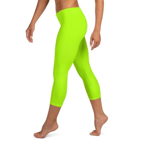 1 Neon Lime Green Solid Color Womens Bright Capri Leggings Tights