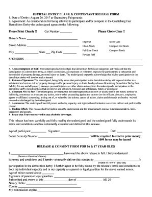 Fillable Online OFFICIAL ENTRY BLANK CONTESTANT RELEASE FORM Fax