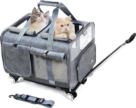 Beautymonkey K Rolling Cat Carrier For Cats With Wheels Double