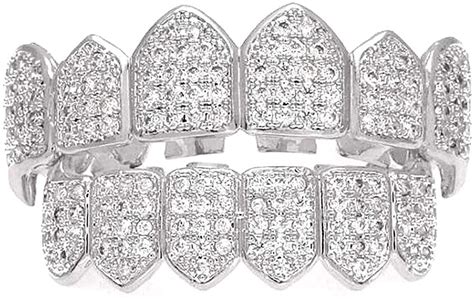 Hh Bling Empire Iced Out Diamond Teeth Grillz Set For Men Women Silver