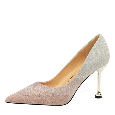 Womens Sparkling Glitter Spool Heel Closed Toe Pumps 047167804