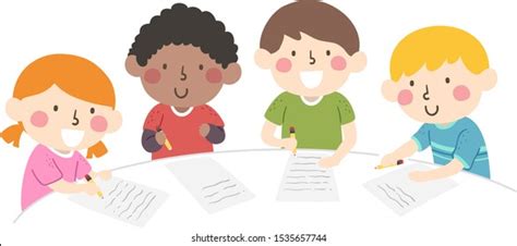 Illustration Kids Writing On Paper One Stock Vector (Royalty Free ...