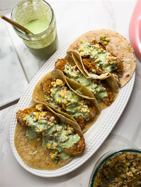 Crispy Air Fried Chicken Tacos With Street Corn Salad And Jalapeño Ranch Blissful Bites Blondie