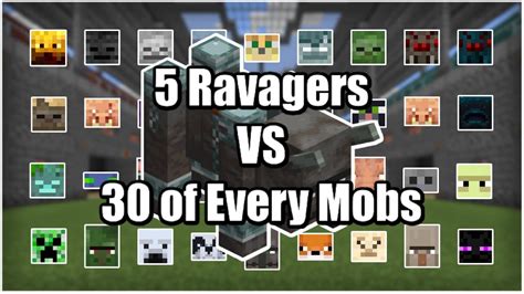 Minecraft Bedrock 119 5 Ravagers Vs 30 Of Every Mobs Minecraft Mob Battle Youtube