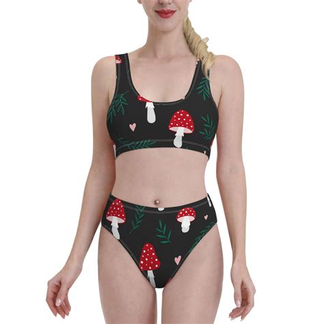 Lukts Women High Waisted Bikini Set Amanita Mushroom Swimsuit Piece