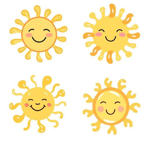 Lindo sol sonriente vector plano dibujado a mano ilustración fondo