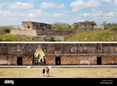 Uxmal Mexico - tourists at the Mayan Ruins, UNESCO World heritage site, Uxmal, Yucatan, Mexico ...