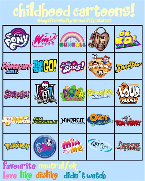 childhood cartoons bingo!