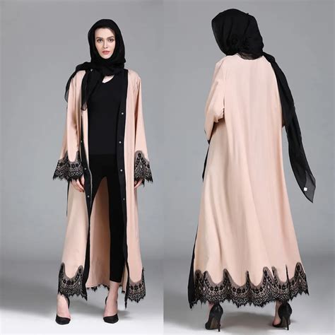 Muslim Women Islamic Clothing Lace Splicing Long Coat Middle East Long