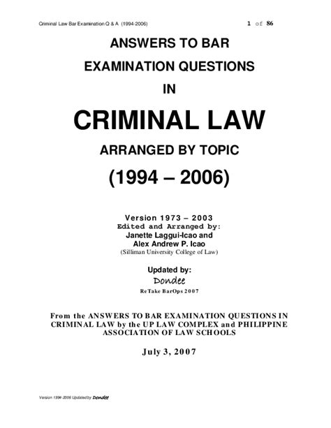 Bar Exam Questions And Answers Criminal Law