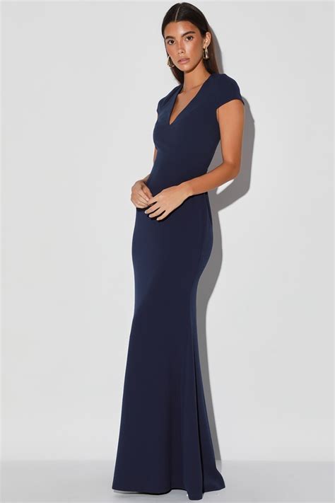 Navy Blue Maxi Dress Mermaid Maxi Dress Cap Sleeve Dress Lulus