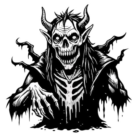 Premium Vector Spooky Horned Skull Demon Emerging From Darkness Black