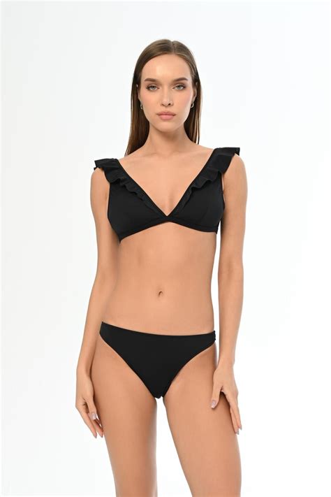 AQUAVİVA Aquaviva Kadın Siyah Fırfırlı Elizabeth Bikini Takımı Fiyatı Yorumları Trendyol