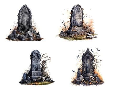 20 Spooky Halloween Tombstones Clipart Pack Watercolour - Etsy