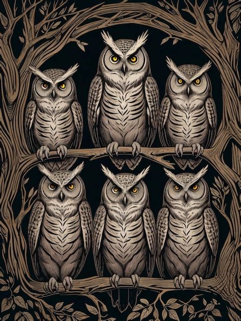 Premium Ai Image Owls On Ornate Branch Background An Owl Sitting On A