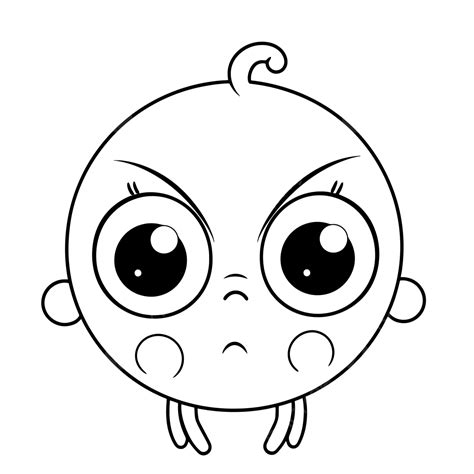 Baby Cartoon Face With Big Eyes Illustration For Coloring Outline