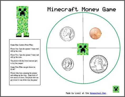 Minecraft Money Game A Game For Counting Coins Homeschool Den