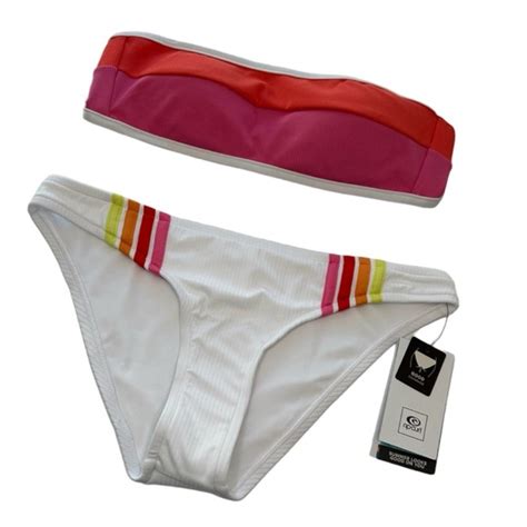 Rip Curl Swim Rip Curl Heat Waves Wave Shapers Stripped Bandeau Bikini Nwt Womens Size Small