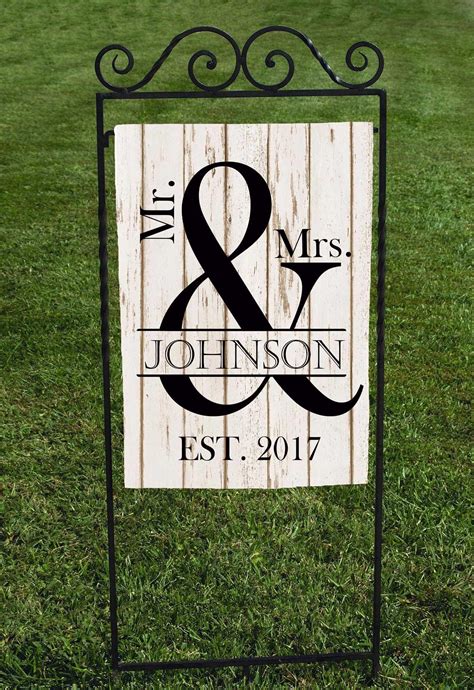 Personalized Wedding Garden Flag Mr And Mrs Est Year Faux Wood