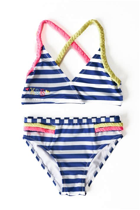 Kız Çocuk Çizgili İpleri Renkli Bikini Takım