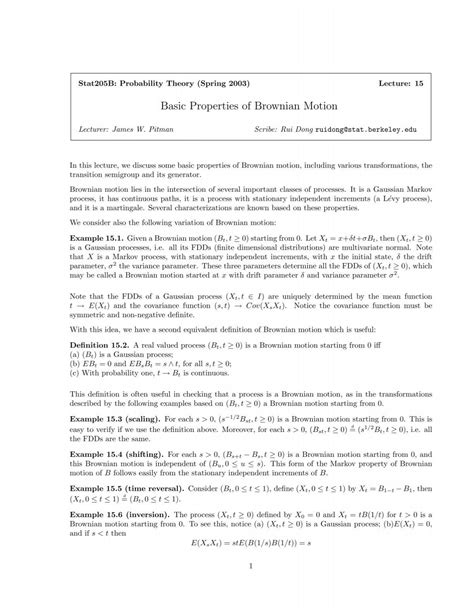 Basic Properties of Brownian Motion 