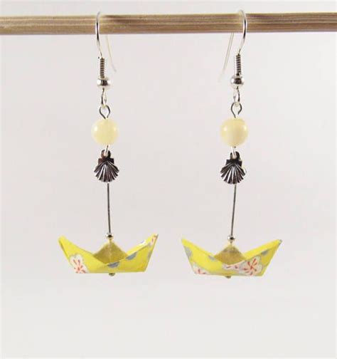 Boucles D Oreilles Bateaux En Origami Wave Bateau En Etsy Origami