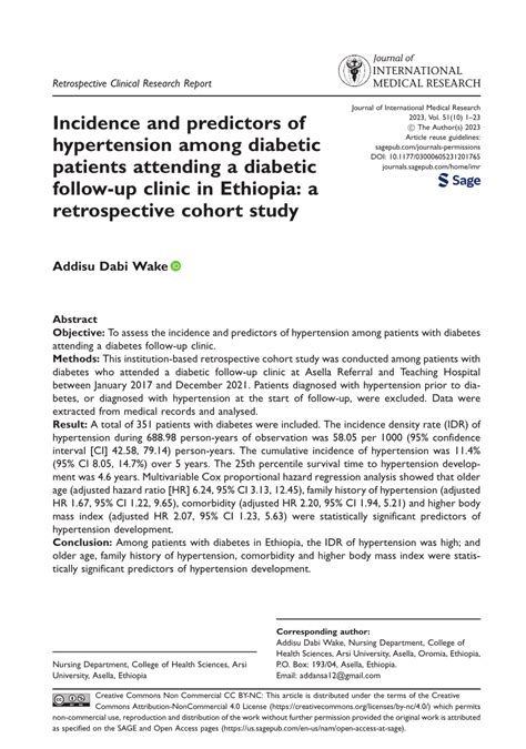 Pdf Incidence And Predictors Of Hypertension Among Diabetic Patients Attending A Diabetic