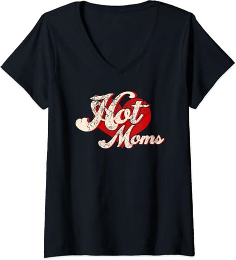 Womens I Love Hot Moms Retro Vintage V Neck T Shirt Uk Fashion