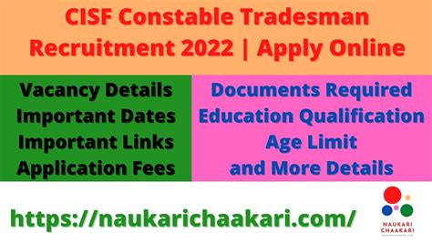 Cisf Constable Tradesman Recruitment Naukari Chaakari