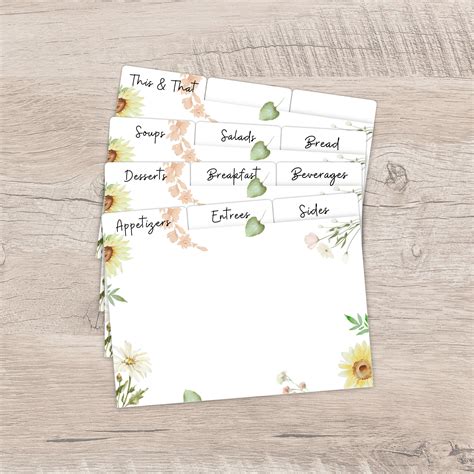 Floral Recipe Box Divider Labels 4 X 6, Recipe Card Divider Tabs Floral, 4x6 Divider Labels for ...